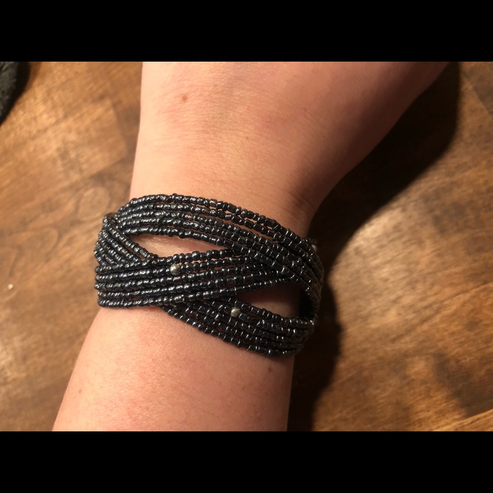 Black beaded cuff bracelet